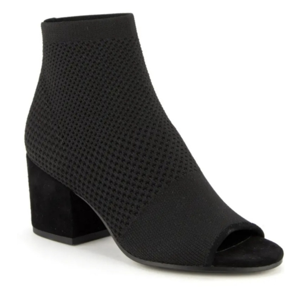 Eileen Fisher Black Knit Peep-Toe Block Heel Booties